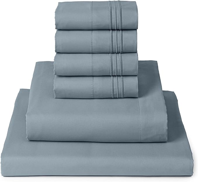Mellanni Queen Sheet Set - 6-Piece Iconic Collection Bedding, (Including 4 Pillowcases), 16-Inch Deep Pocket, Easy Care, Extra Soft, Cooling Sheets, Brushed Microfiber - Spa Blue