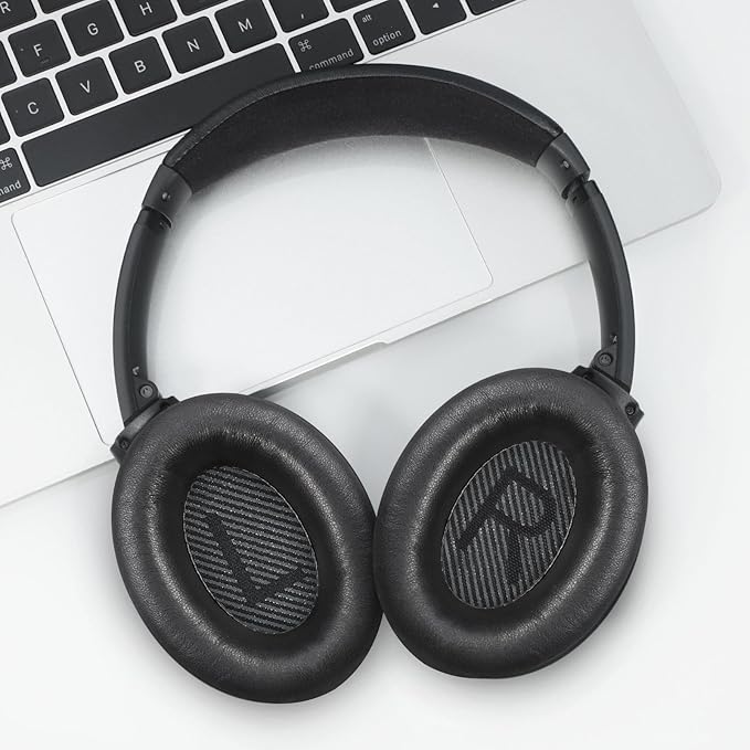 Headphones Replacement Ear Pads, Sheepskin Ear Cushions for Bose QuietComfort 35 (QC35) Improved Durability, Ear Pads Cushions with High-Density Foam, Thickness and Sound Isolation - Black