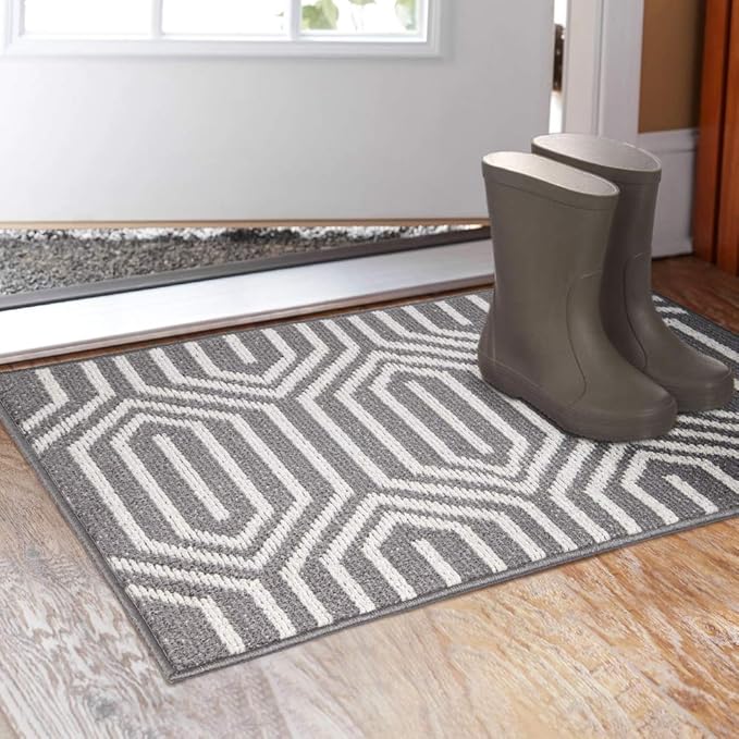 Indoor Doormat 20"x 32", Absorbent Front Back Door Mat, Rubber Backing Non Slip Floor Mats Inside Mud Dirt Trapper Outside Entrance Door Rug Carpet, Machine Washable Low Profile - Grey Time Cloister