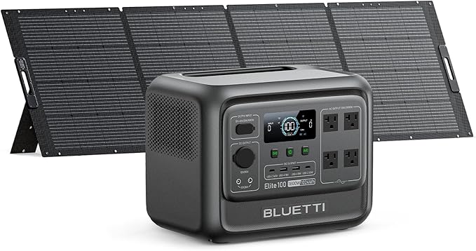 BLUETTI Elite 100 V2 Solar Generator with 350W Solar Panel (Ships Separately), 1024Wh Portable Power Station w/ 4 1800W AC Outlets, 35% Smaller, Ideal for Camping, Emergencies, Backup Power(2025 New).