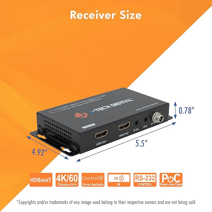 J-Tech Digital HDBaseT 4x4 Matrix Extender Switcher Supports HDMI2.0 HDCP2.2 4K60Hz 4:4:4 HDR Dolby Vison with 4 PoC Receivers, Over Single Cat5e/6 Cable, Control App, Compatible with Control4 Driver