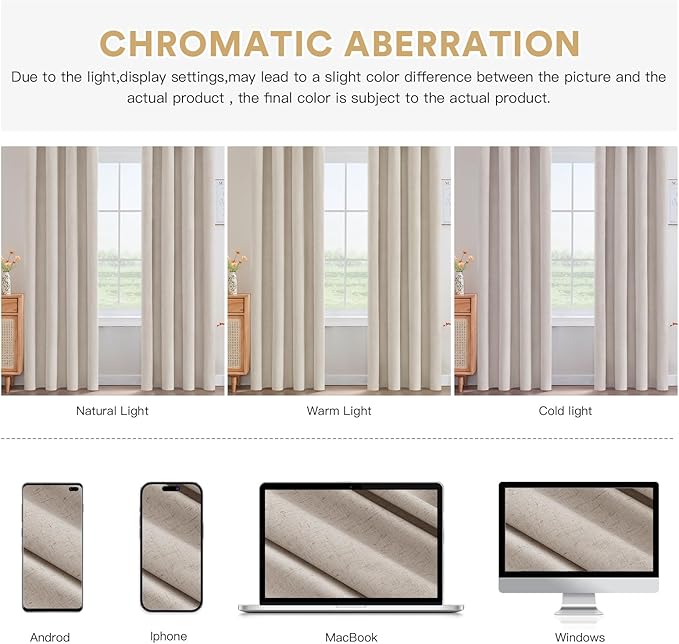 PrinceDeco Nature Linen Blackout Curtains 96 Inch Long Thermal Insulated Draperies Sun Block & Room Darkening Curtains for Bedroom Windows with Nickel Grommet(2 Panels Set,Heathered Natural)