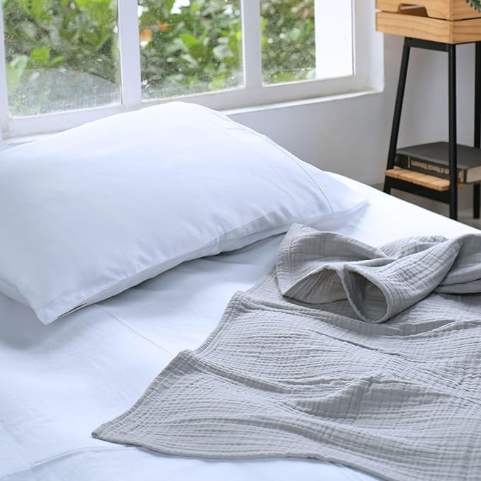 Salt Earth 100% Cotton Muslin Throw Blanket Gauze Blanket 50"X70" Throw 4 Layered for Couch, Bed, Living Room, Lightweight & All Season Blankets & Throws, Easy to wash, Skin Friendly(Scottish Grey)