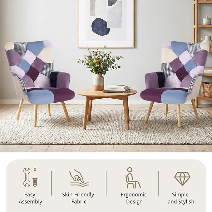 Joysoul Living Room Accent Chair Modern High Back Arm Chair, Houndstooth Pattern Bohemian Style Chairs for Bedroom Waiting Room (Purple Plaid)