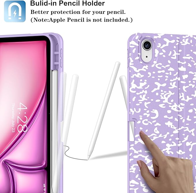 Supveco Keyboard Case for iPad Air 11 Inch (M3 2025,M2 2024),iPad Air 5th/4th Generation with Pencil Holder-7 Colors Backlit Wireless Detachable Folio Keyboard Cover with Soft TPU Back-Lilac