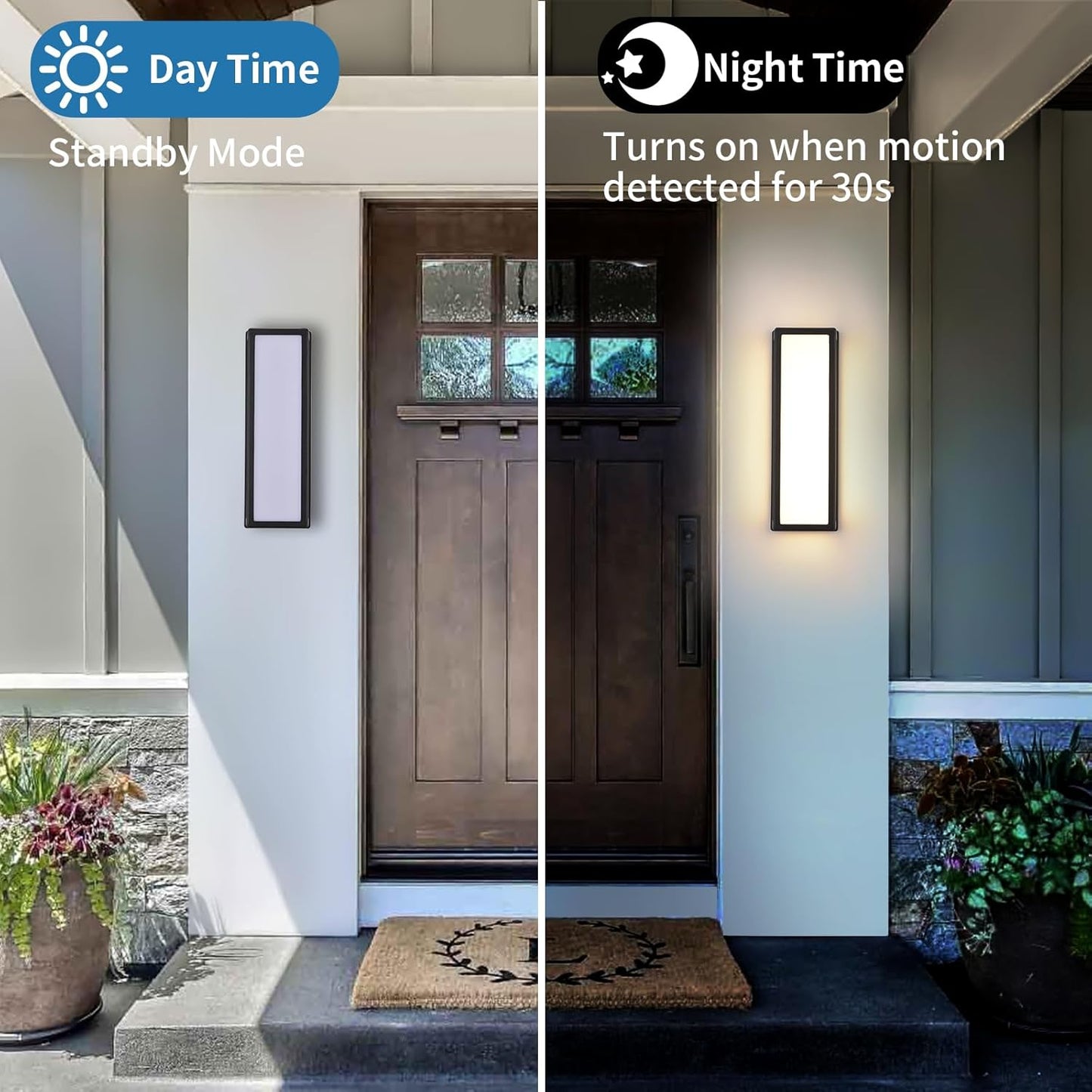 Motion Sensor Outdoor Wall Sconce LED 30W Aluminum - Black Modern Exterior Light Fixture, 3000K Warm,IP65 Waterproof Rectangular Porch Lighting,for Patio,Garage,Front Door