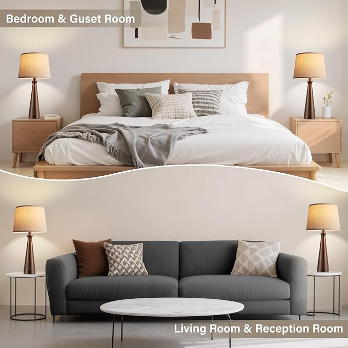 Seealle Modern Table Lamps Set of 2 - Touch Bedside Lamp for Nightstand with Dual USB C+A,3-Way Dimmable Brown Nightstand Lamps for Living Room Bedroom End Table with Oat Shade(Bulb Included)