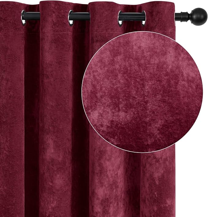 SMILETIME Burgundy Red Crushed Velvet Curtains 52x84 inch Luxurious Thermal Insulated Soundproof Drapes for Living Room Bedroom Office Soft and Durable Light-Filtering Window Treatments, 2 Panels