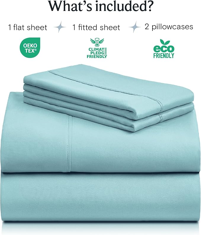LuxClub 4 PC California King Sheet Set, Deep Pockets Wrinkle Free Cooling Bed Sheets Hotel Bedding for Women, Men, Includes 1 Fitted Sheet, 1 Flat Sheet and 2 Pillowcases-Aqua