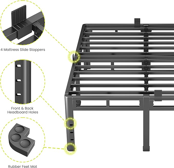 NKZ King Size Bed Frame 20 Inch, Metal Bed Frame & Box Spring 2 in 1 Platform with Round Corner Legs, 4000lbs Weight Capacity Reinforced Metal Frame, Headboard Hole, Noise-Free, Easy Assembly