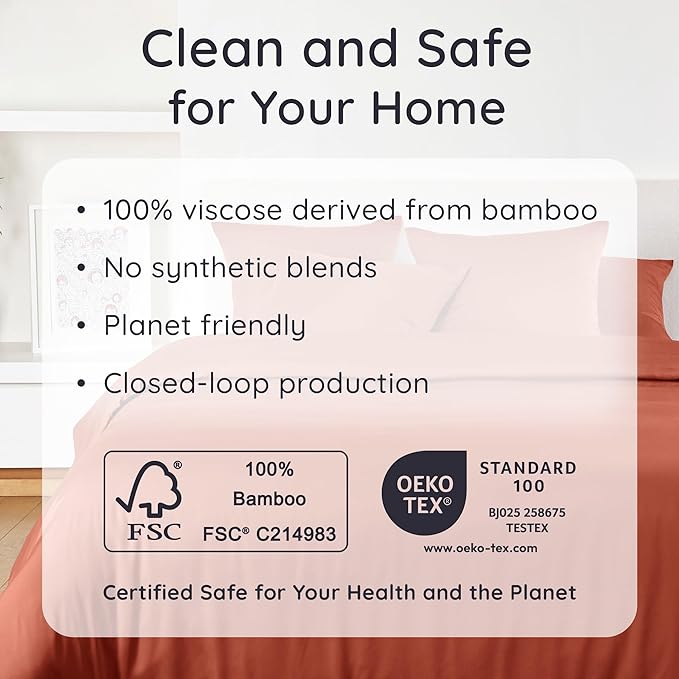 Bambaw 100% Viscose Derived from Bamboo Fitted Sheet Twin Size, Cooling Fitted Sheet Twin Size, 15’’ Deep Pocket, Breathable Bottom Sheets Only (Terracotta)