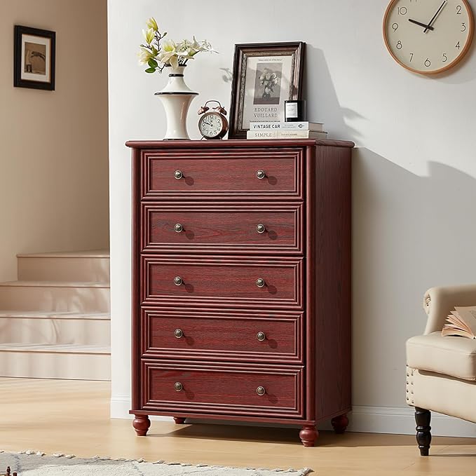 Farmhouse Dressers & Night Stand Set of 4, Wood 54" Wide 7 Drawer Dresser & 45" Tall Chest of Drawers, 18" Roman Column Nightstand Set of 2, Bedroom Furniture Dresser Sets for Home Living Room Hallway