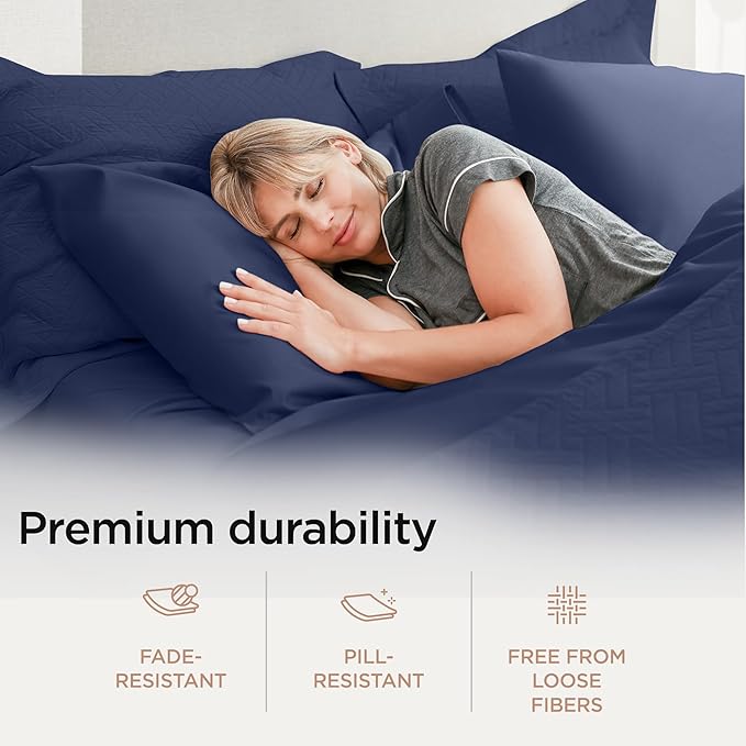 Threadmill Supima Cotton Sheets Queen, 1200 Thread Count Queen Sheet for Queen Mattresses, 4 Piece Luxury Bed Sheets, Sateen Weave Hotel Quality Sheets with Elasticized Deep Pocket, Folkstone Blue