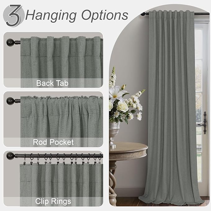 Grey Blackout Curtains for Bedroom 84 Inch Length 2 Panel Linen Textured Thermal Insulated Winter Blocking Darkening Window Drape Black Out Long Curtain for Living Room Sliding Door Back Tab Dark Gray