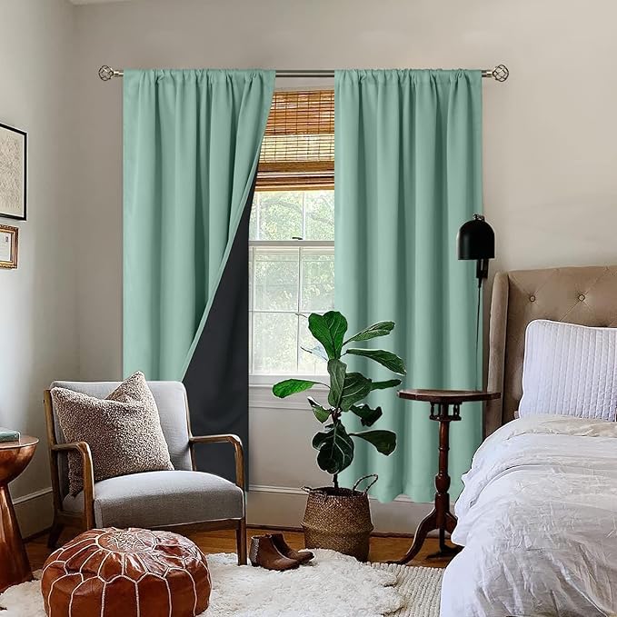 BGment Blackout Curtains for Bedroom with Rod Pocket, Room Darkening Curtains 100% Black-Out LivingRoom Curtains with Thermal Black Liner, Each Window Drapes 2 Panels, 42 x 84 Inch, Frosty Green