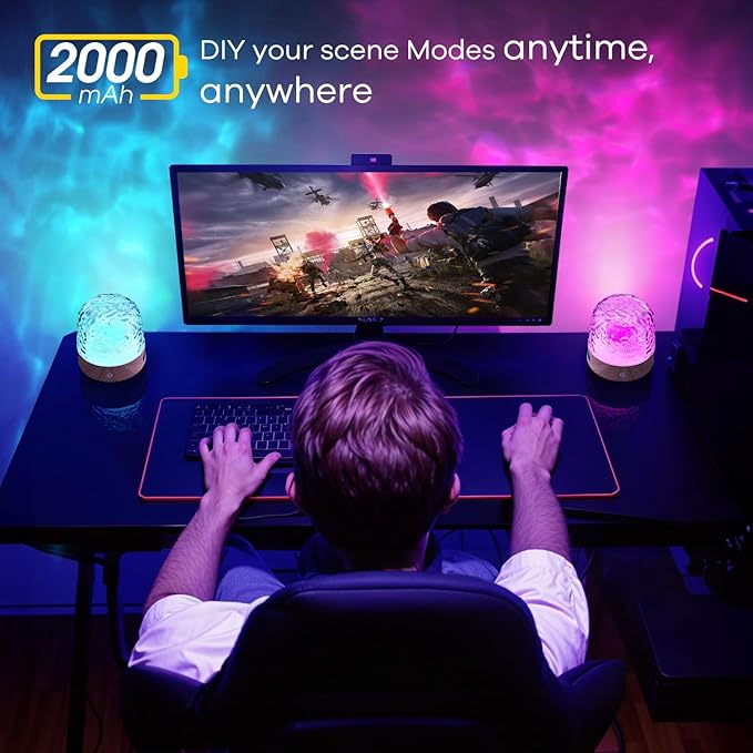 Luminorthe Cube Lamp, Northern Lights Projector, Rechargeable Ocean Wave Projector Night Light with Remote Control & Bluetooth Speaker for Bedroom Living Room Bedroom Decor, Christmas Gifts for Teens