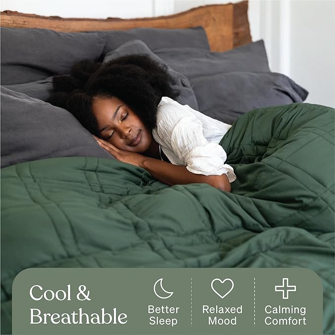 Baloo Weighted Blanket for Adults 12 lb Throw (Spruce Green, 42"x72") | Cool & 100% Cotton | Machine Washable & Dryer Safe | Glass Microbead Fill