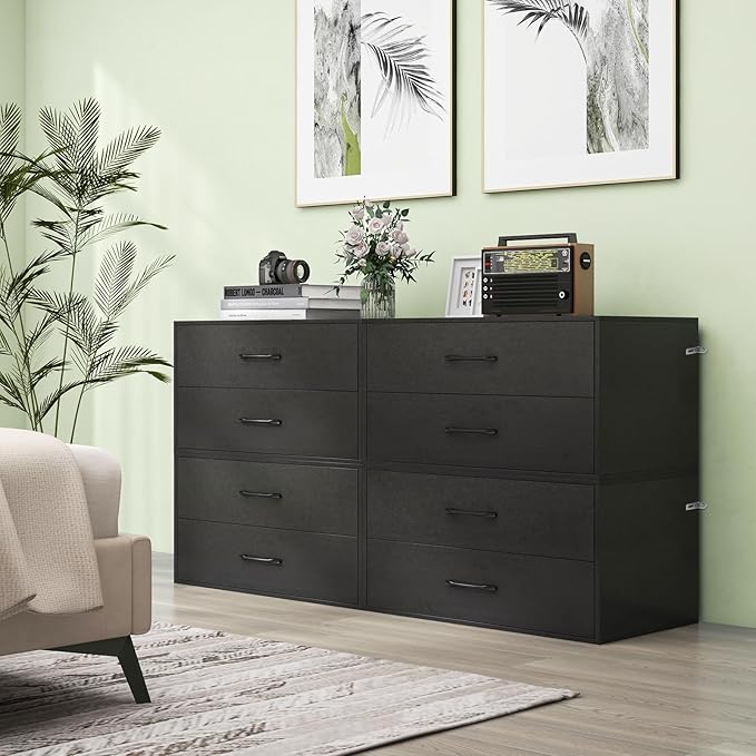 Giantex Stackable Drawers for Closet, 2-Drawer Short Dresser, Multi-Purpose Storage Cube with Anti-Scratch Pads, Anti-Tipping Devices, Storage Cabinet for Living Room, Entryway, Home Office (2, Black)