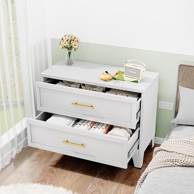 Metal Dressers, White Small Dresser for Bedroom, 24.76" H Dressers & Chests of Drawers, Dresser and Nightstand Sets for Living Room, Entryway, Hallyway (White, 2 Drawers)