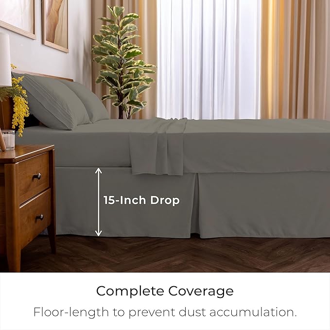 Mellanni Bed Skirt Twin Size - Bed Skirting - 15-Inch Tailored Drop Pleated Dust Ruffle - Hotel Luxury Bedding - Wrinkle, Fade, Stain Resistant - 1 Bedskirt (Twin, Dark Taupe)