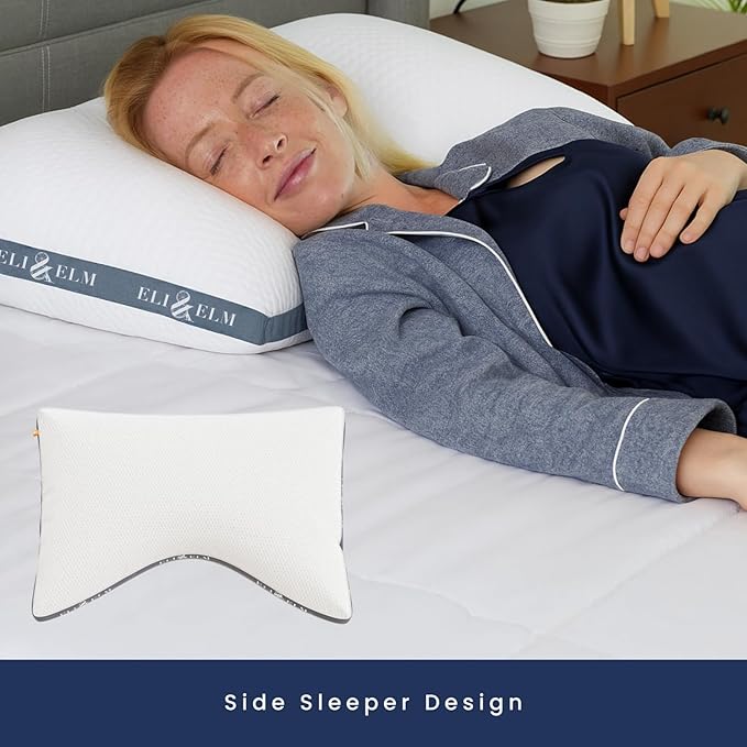 Eli & Elm | Best Ergonomic Side Sleeper Pillow for Neck Pain. Supportive Cooling Latex Fill with Luxury Breathable Cover. U-Shape Contoured Design. Queen Size Bed Pillow - 17" X 29"