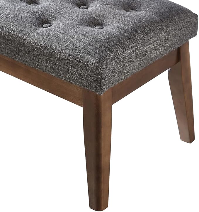 24KF Linen Upholstered Buttons Tufted Entryway Bench with Solid Wood Leg,Bed Bench Ottoman with Padded Seat,5034-Dark Gray