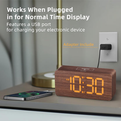 uscce Wooden Digital Alarm Clocks for Bedrooms: Dimmable Dual Alarm Clock with Large Numbers for Bedside Desk - Loud Alarm for Heavy Sleepers with Volume Control - Wood Decor & Gifts
