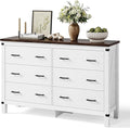 LINSY HOME Farmhouse 6 Drawer Double Dresser for Bedroom, 53” Wide Rustic Wood Chest with Deep Drawers, Modern Dressers with Storage and Metal Handles for Closet, Living Room, Hallway, Off White