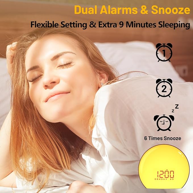 Magicteam Sunrise Alarm Clock Wake Up Clock Natural Sunset Simulation 21 Soothing Sounds Dual Alarm 6 Times Snooze 28 Ringtones Dimmable 12 Colors Night Light 10 Timer Options Adjustable Volume