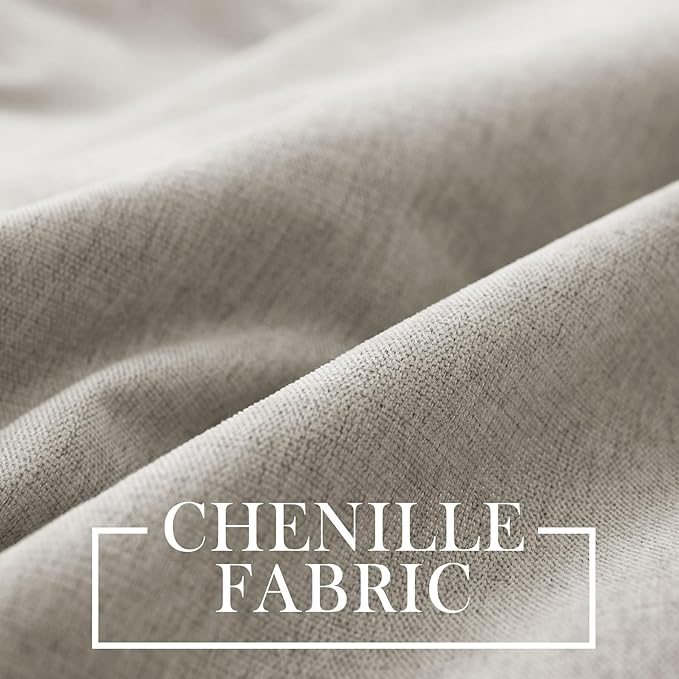 Macochico 100% Blackout Curtains Thermal Insulated Noise Reducing Chenille Curtains for Hotel Auditorium Bedroom Living Room Grommet Beige Curtains with Tieback Classic 52" Wx84 L 1 Panel