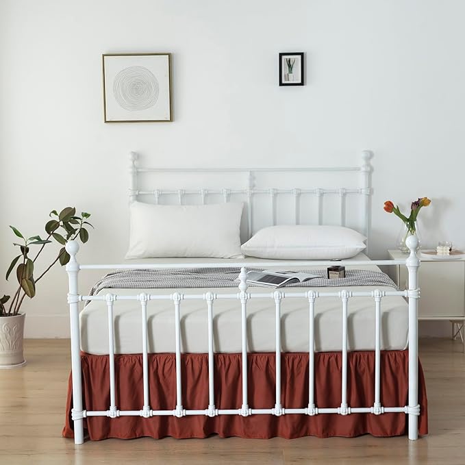 Bed Skirt Queen Size Ruffled Bed Skirt with Split Corners, 14 Inch Drop Dust Ruffle Bed Skirt with Platform, Rust, 14'' Queen