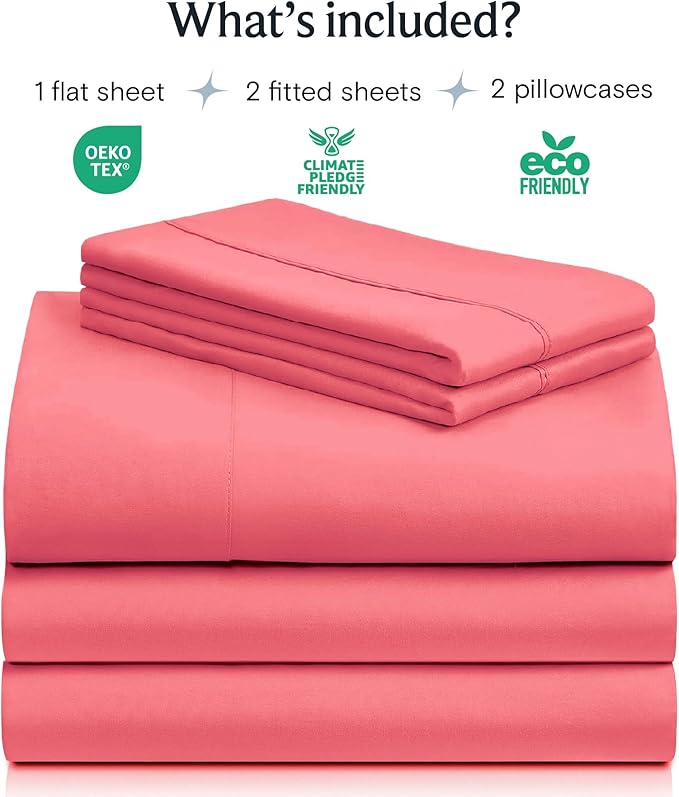 LuxClub 5 PC Sheet Set Bed Sheets Deep Pockets 16" Eco Friendly Wrinkle Free Cooling Machine Washable Hotel Bedding Silky Soft - Vermilion Split King