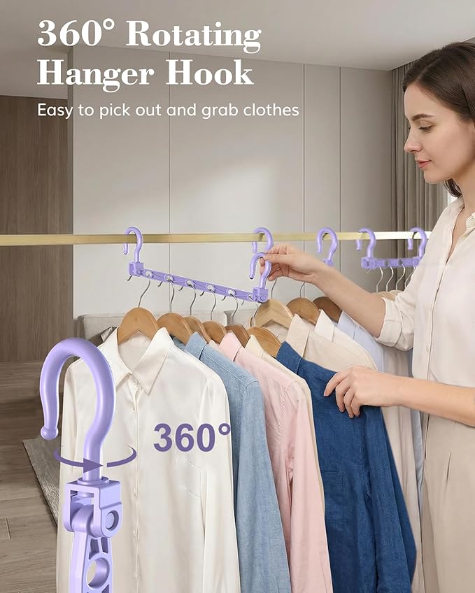 Space Saving Hangers for 48 Clothes, Reinforced Collapsible Hangers with 360° Swivel Hook, Hanger Hooks Space Saver for Closet Organizers and Storage, Dorm Room Essentials, Fully Assembled, Colorful