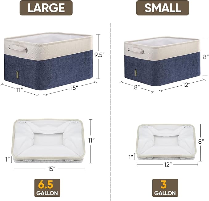 BALEINE 4 Pack Fabric Storage Bins for Shelves, Linen Storage Baskets for Organizing, Decorative Closet Bins for Clothes, Home (Navy Blue, 15"x11"x9.5")