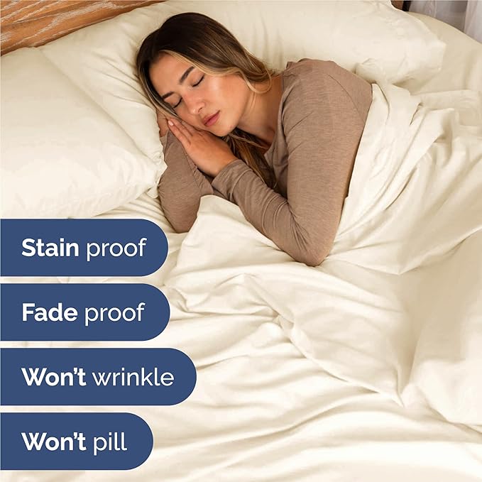 Twin XL 4 Piece Sheet Set - Cooling, Comfy & Breathable - Hotel Luxury Bedding, Includes Fitted Sheet for Women, Men, Kids & Teens - 1 Flat, 1 Fitted Sheet, 2 Pillowcases w/Deep Pockets - Off White