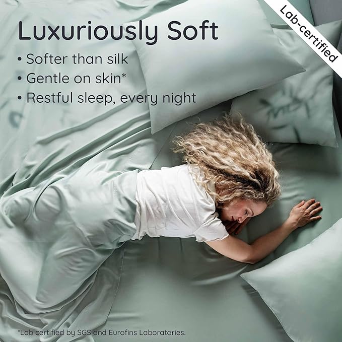 Bambaw 100% Viscose Derived from Bamboo Fitted Sheet Twin Size, 15’’ Deep Pocket Twin Fitted Sheet Only with Corner Straps, Cooling & Soft (Sea Glass)