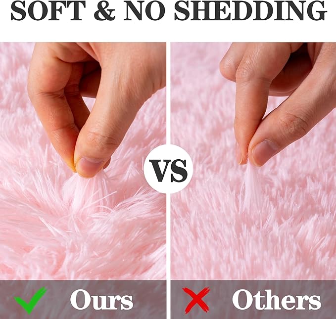 Round Pink Rug for Bedroom, 7ft Circle Area Rugs for Living Room, Soft Fluffy Shag Carpet for Girls Teen Nursery Room Dorm Home Decor Aesthetic