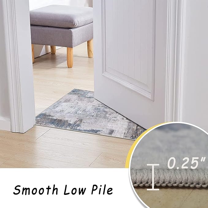 vivorug Round Rug 5ft Abstract Round Area Rug Non-Slip Indoor Carpet for Living Room Bedroom Entryway, Stain Resistant Home Decor Circle Rug, Grey/Navy