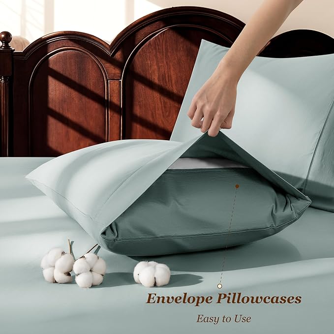LBRO2M 1000 Thread Count 100% Egyptian Cotton Sheets Set Queen Size, 4 Piece Sets Bed Sheet Deep Pocket Sheet Set 16" Soft Comfortable All Season (Queen, Sage Green)