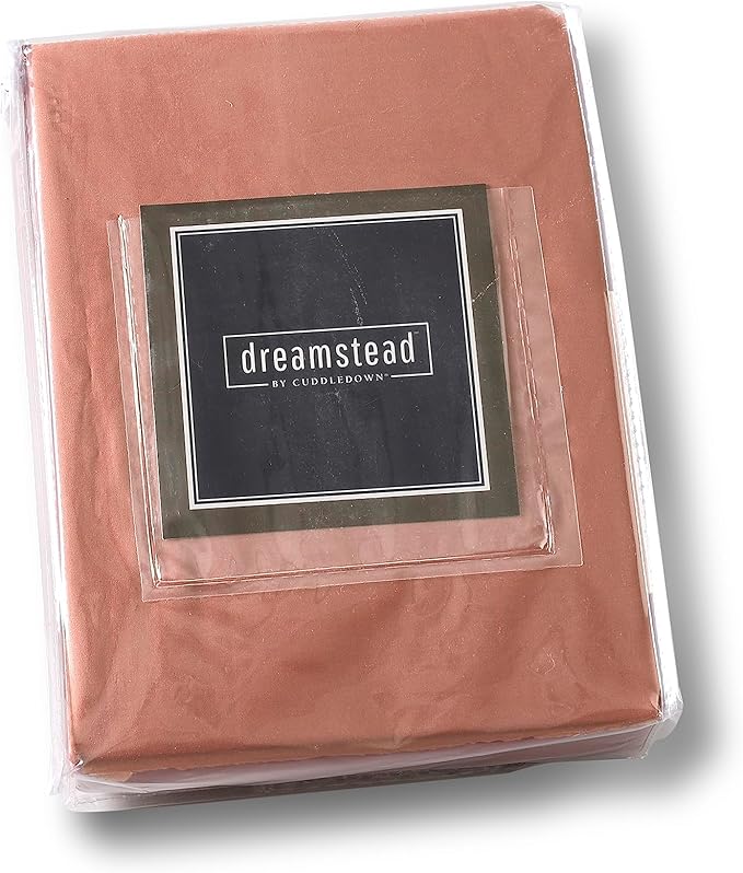 Cuddledown Dreamstead 100% Cotton Bed Sheets Set | 300 Thread Count | Luxurious Sateen Weave | Pure Combed Cotton | Soft | Wrinkle Resistant | 4 Piece Set | Red Sand | Queen | 60” x 80”