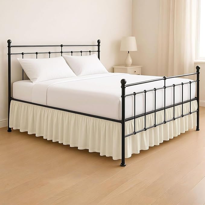 KRISHNA Ruffled Bed Skirt with Split Corners Twin, 100% Microfiber Hotel Quality, 24 Inch Drop Dust Ruffle Gathered Bedskirt with Platform, 39" x 75", Ivory