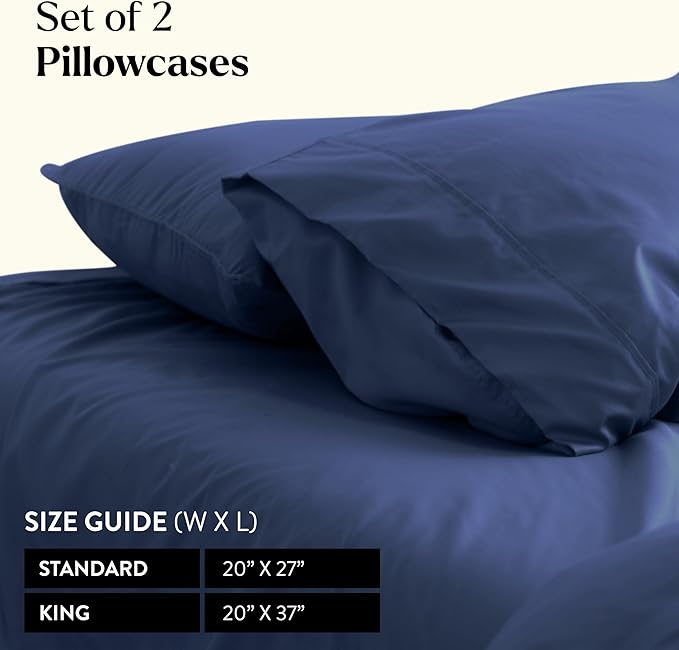 Miracle Made Extra Luxe Soft Cooling Pillowcase, 2-Piece Silver-Infused Cotton Fabric – Lightweight, Thermoregulating, Breathable Cover for Sensitive Skin, Standard Size, Navy Blue
