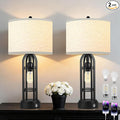 Black Table Lamps Set of 2, Table Lamp with USB Port, 3 Color Temperatures, Stepless Dimming, Bedside Lamps, Bedroom Lamps, Farmhouse Lamps for Living Room(Bulbs Included)