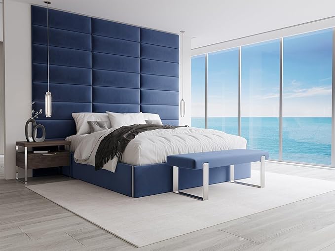 VANT Upholstered Bed Bench - Velvet Navy - Matte Black - Contemporary Modern, Bedroom Bench Seat, Hallway, or Entryway