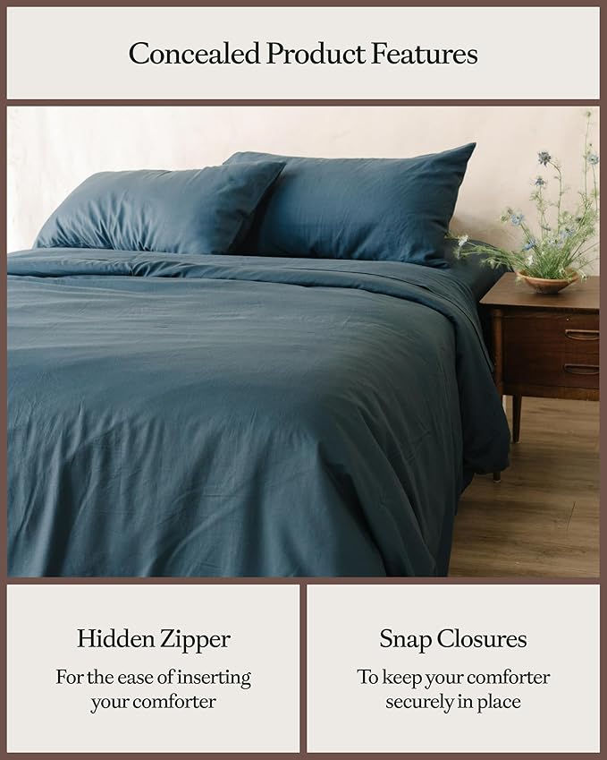 Cozy Earth Luxury Duvet Cover Twin - 100% Viscose from Bamboo - Ultra-Soft, Cooling & Lightweight Duvet Cover - Temperature-Regulating Bedding with Concealed Zip - Pacific Blue