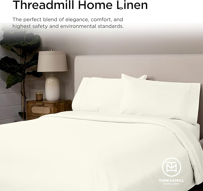 Threadmill Luxury Supima Cotton Sheets, Luxury 1200 Thread Count Soft 100% Cotton Sheets for Full Size Bed, 4 Pc Ivory Bed Sheets Full Set, 5-Star Hotel Quality Deep Pocket Bed Sheets Set