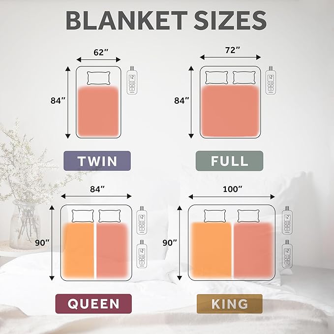 Sunbeam Electric Royal Luxe Microplush Heated Blanket, 12 Heat Settings, 12-Hour Auto Shut-Off, Fast Heating, Warm & Cozy, Machine Washable, Mushroom Color, Full (84" x 72")