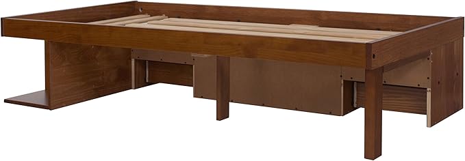 memomad Bali Storage Platform Bed with Drawers (Twin Size, Caramel Brown Wood)