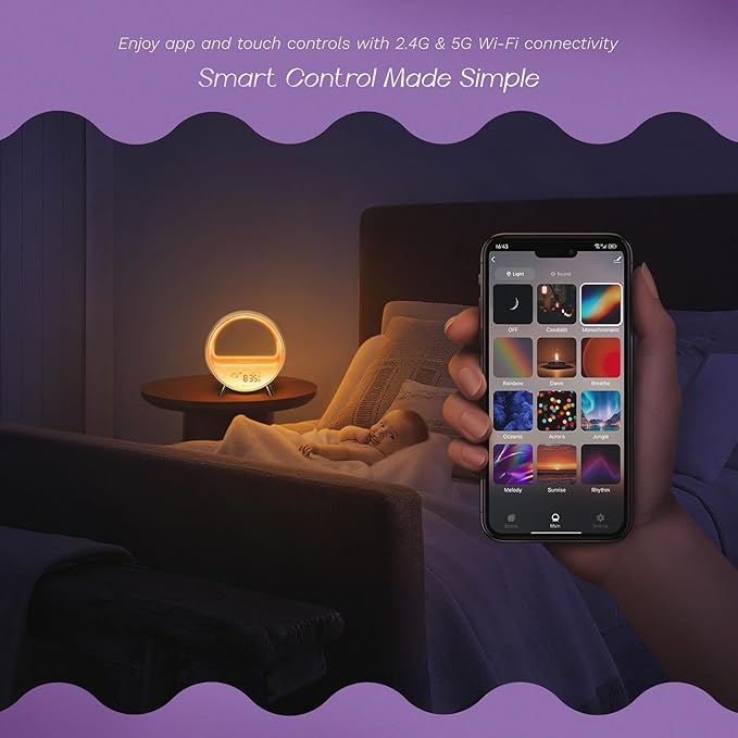 Dekala 5G Arches Gradual Sunrise Alarm Clock with Wireless Charging Loud Alarm Clock for Heavy Sleepers Sunset White Noise Sleep Sound Machine Bluetooth Speaker Night Light Touch/App/Button Control
