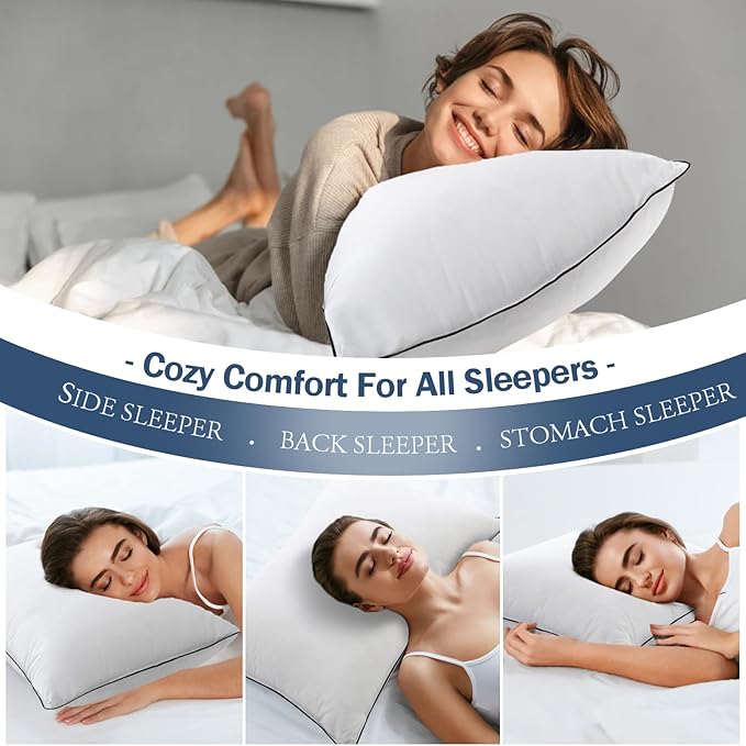BPC Goose Feather Down Pillows Standard Size Set of 2, Luxury Feather Pillows for Sleeping, 100% Organic Cotton Cover, Soft Support Surround Fill Polyester, Hotel Collection Bed Pillows 20"x26"
